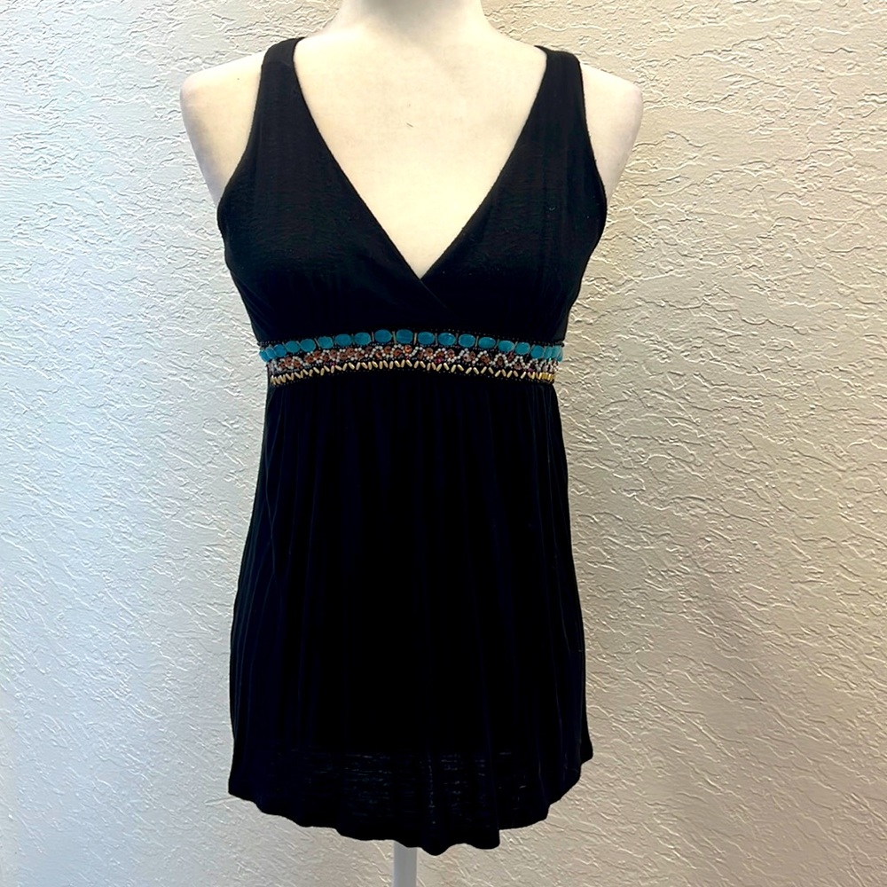 Blue heaven halter style studded bejeweled tank top cotton black empire waist